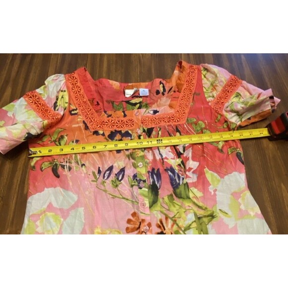 Womens Harve Bernard Sz XL Colorful Ruffle Short-Sleeve Cottagecore - Picture 8 of 16